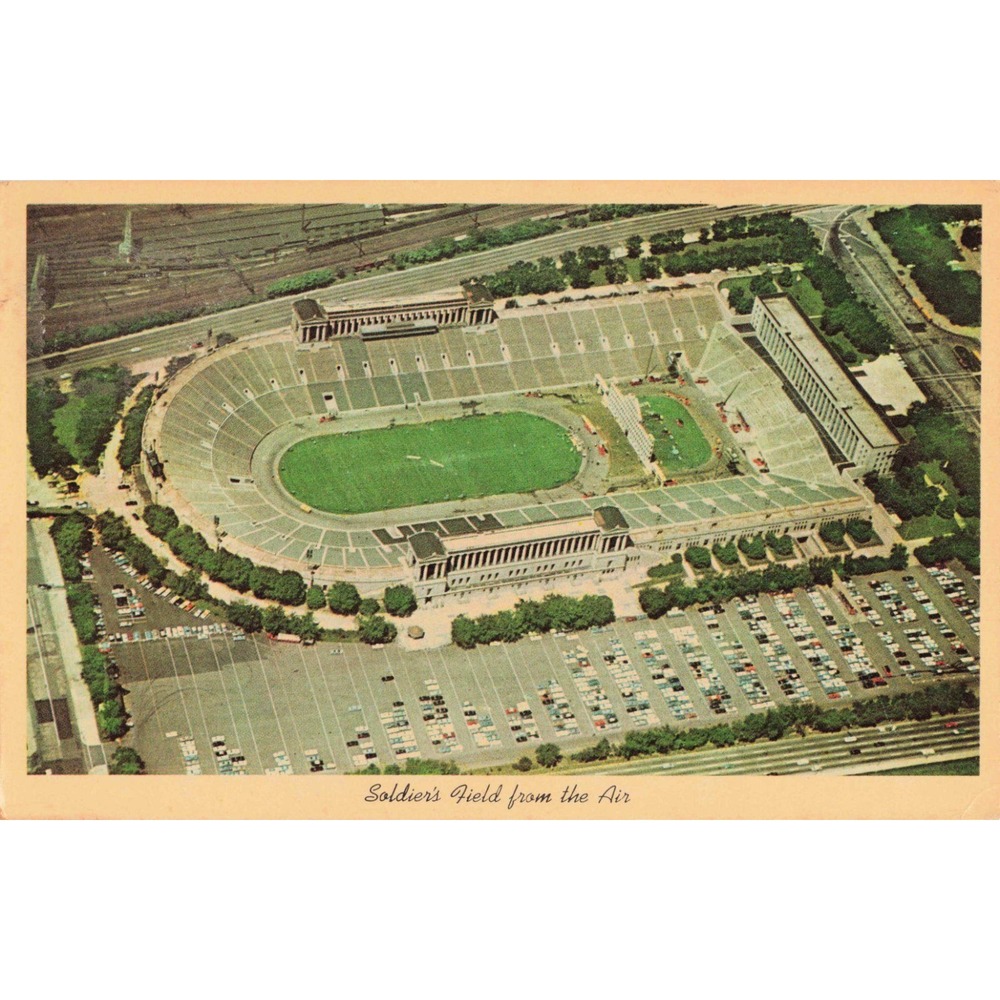 Vintage Soldier Field Chicago Aerial View Postcard 1966 Curteichcolor VG - Picture 1 of 2